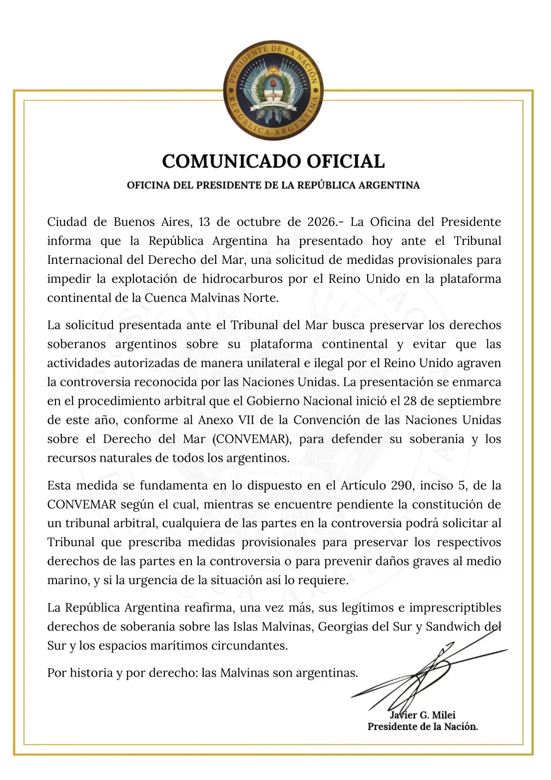 El Gobierno de Milei busca frenar el avance petrolero británico