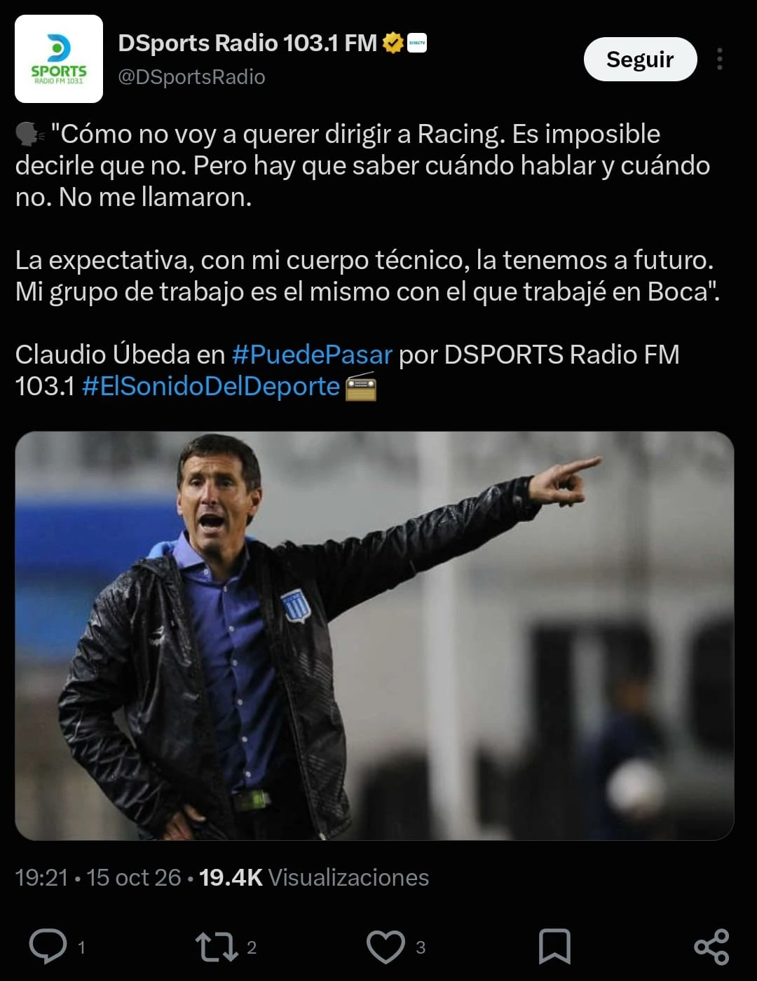 El deseo de Úbeda por dirigir a Racing