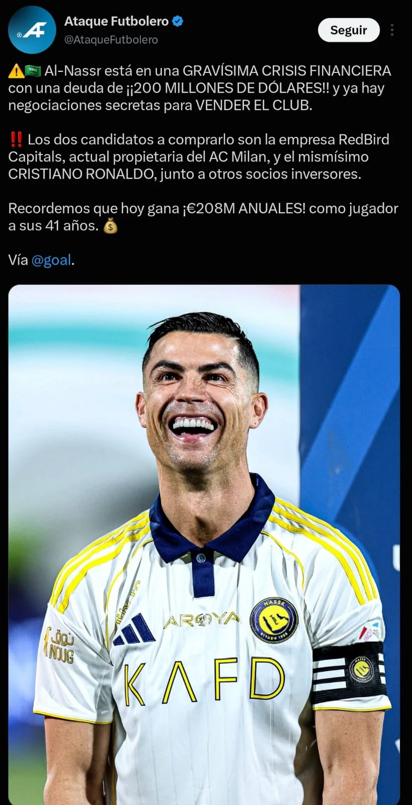 Cristiano Ronaldo podría ser el nuevo dueño del club en donde juega