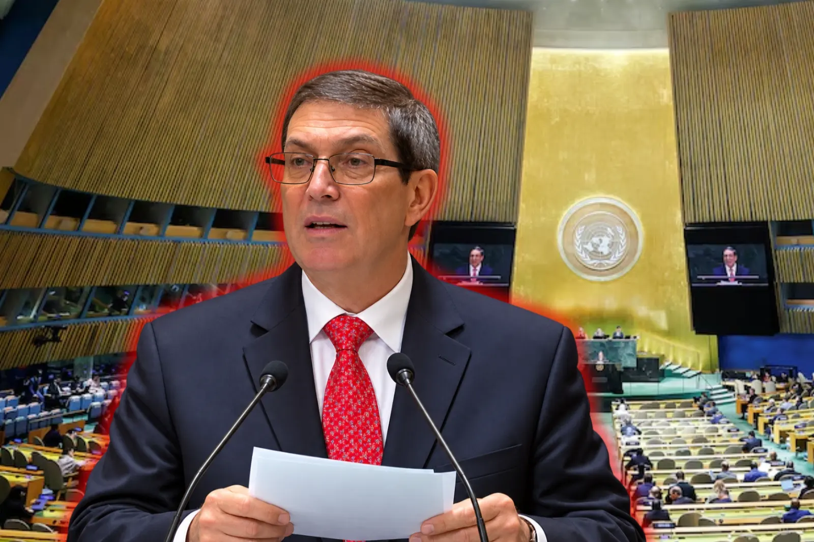 El canciller del régimen cubano intentó subir al escenario durante el cruce con Mike Waltz en la ONU
