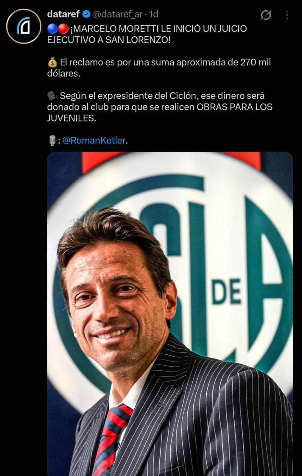 La suma de dinero reclamada por Moretti podría ascender según los intereses