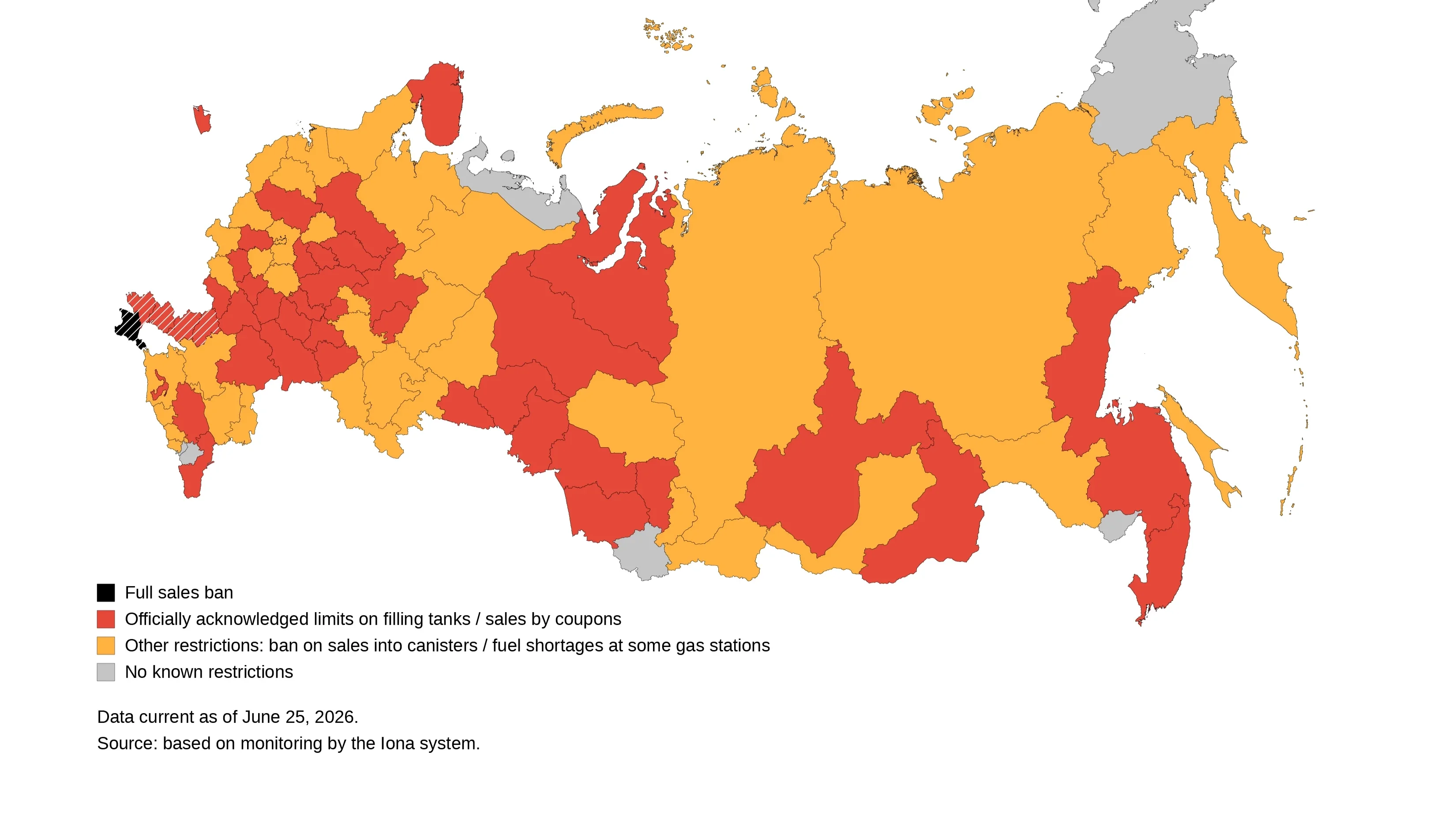 Russian regions with gasoline purchase restrictions