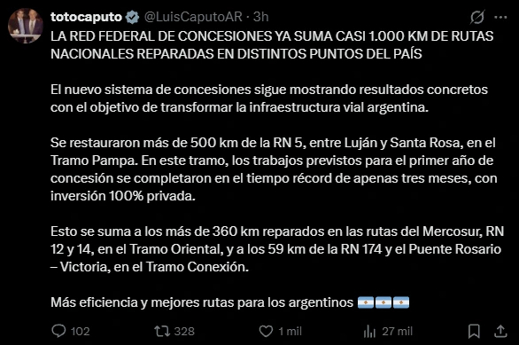 El post de Luis Caputo en X.