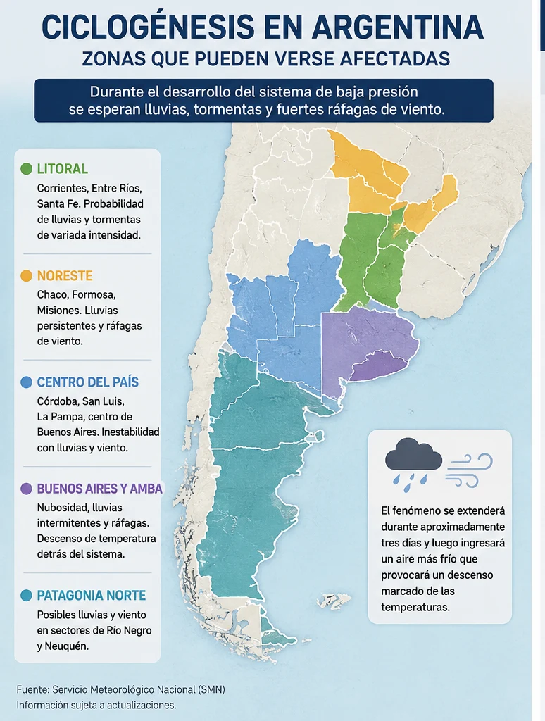 Places that could be affected in Argentina