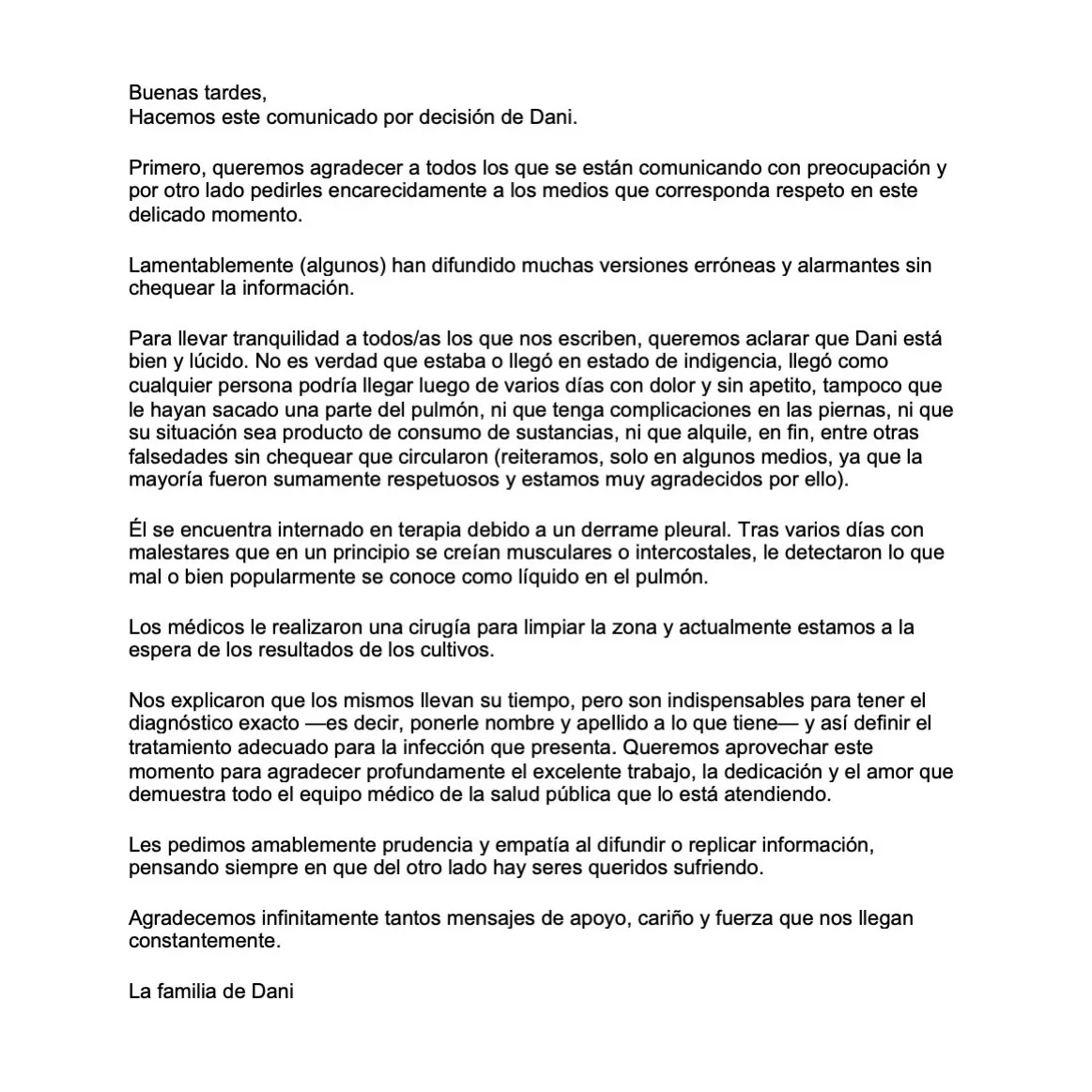 El comunicado de la familia de Daniel Osvaldo