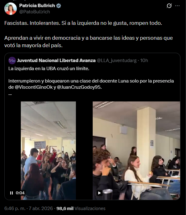 La senadora Patricia Bullrich también se expresó sobre la polémica.