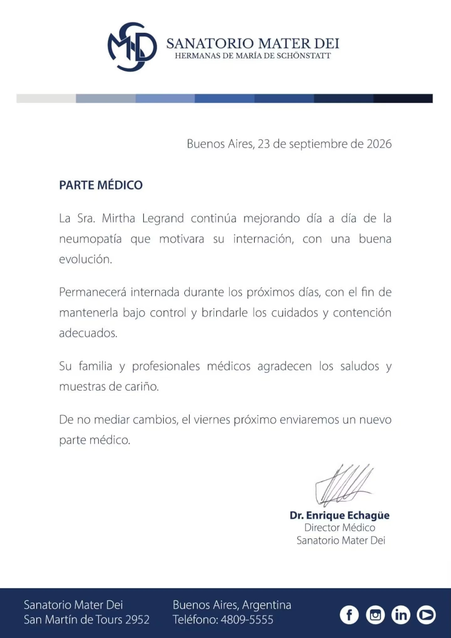 El últimp parte médico de Mirtha Legrand