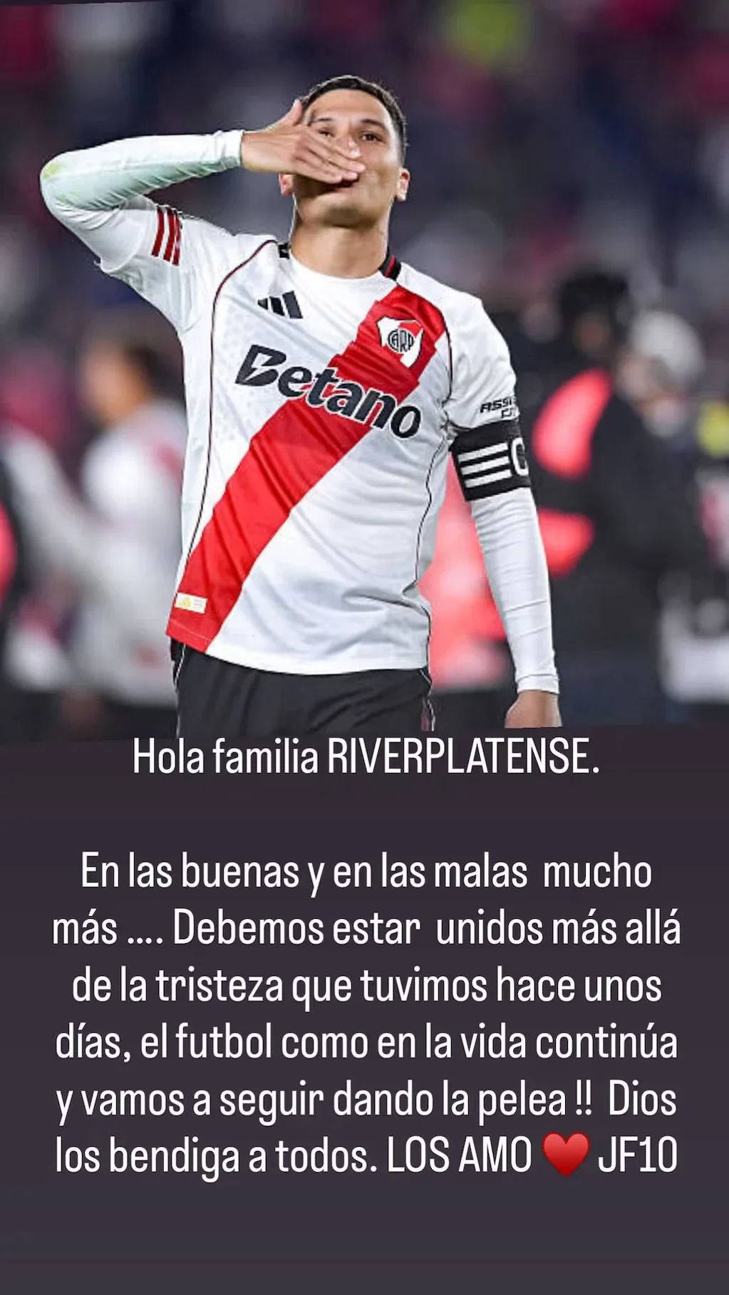 El posteo de Juan Fernando Quintero en Instagram