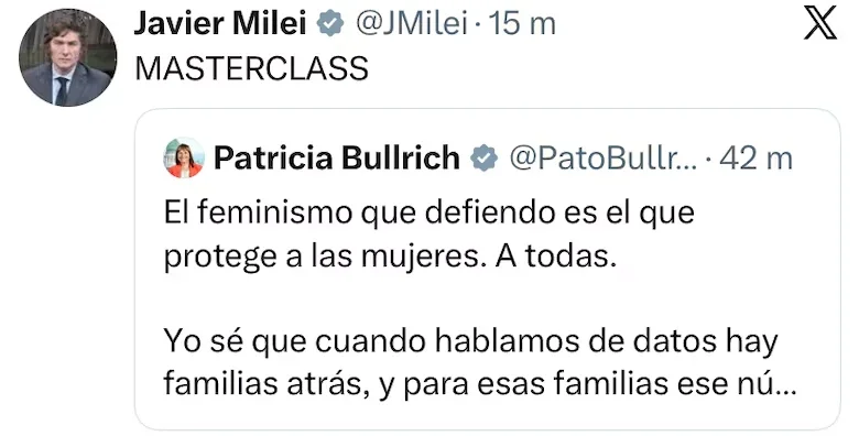 El presidente Javier Milei respaldó la reflexión de la ministra.