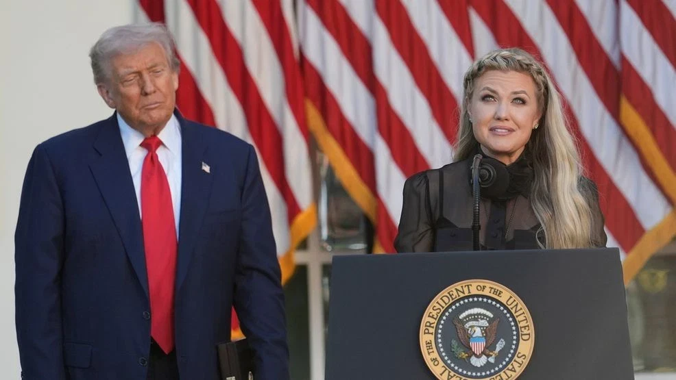 Erika Kirk pays tribute to her husband at an event at the White House alongside Trump