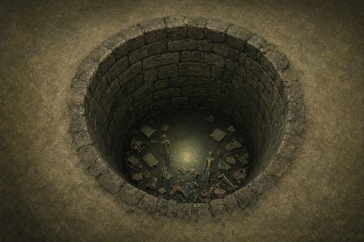 Bronze statuettes and human remains found in an Etruscan sacred well