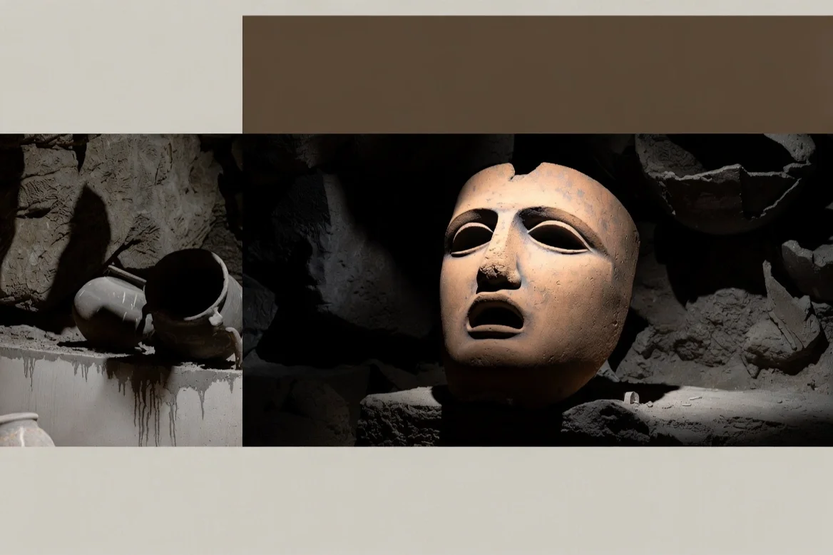Hallan en cueva croata una escultura de terracota con máscara de teatro griego