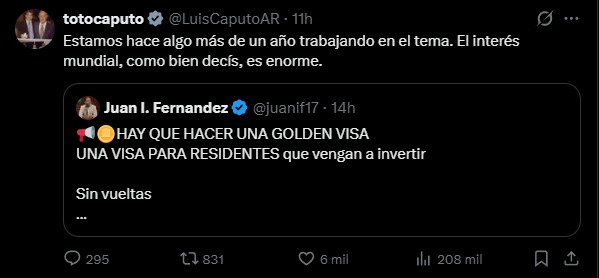 El post del ministro Luis Caputo.