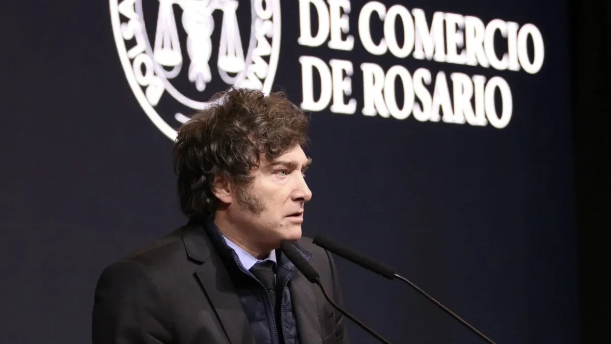 Javier Milei en la Bolsa de Comercio de Rosario.