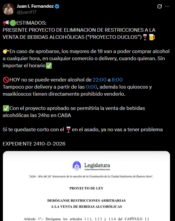 El post de del legislador porteño en sus redes sociales.