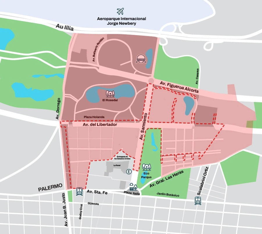 Las áreas cortadas al tránsito para el evento