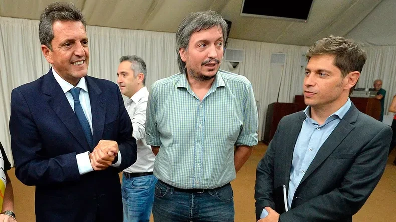 Sergio Massa, Máximo Kirchner y Axel Kicillof.