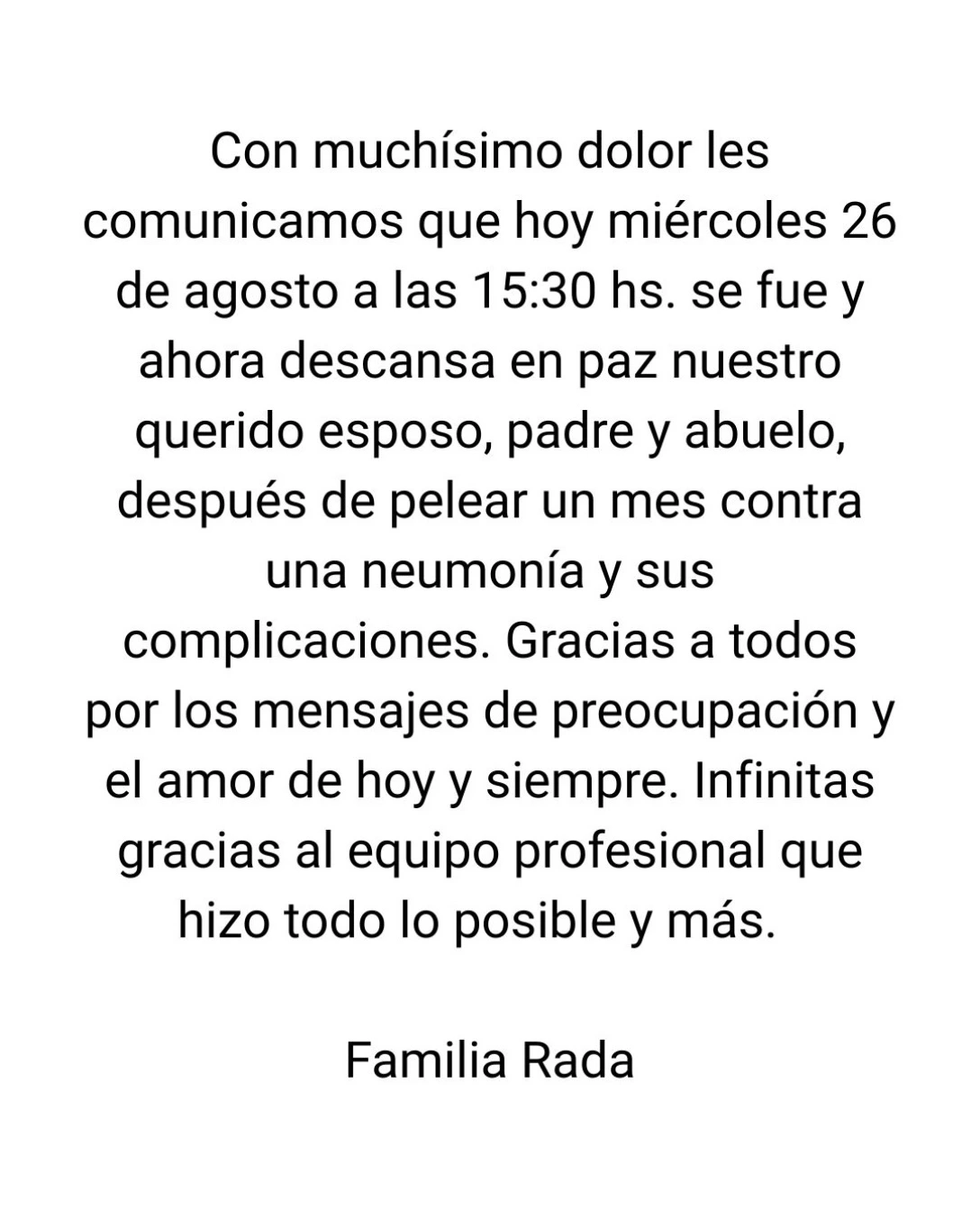 El comunicado de la familia
