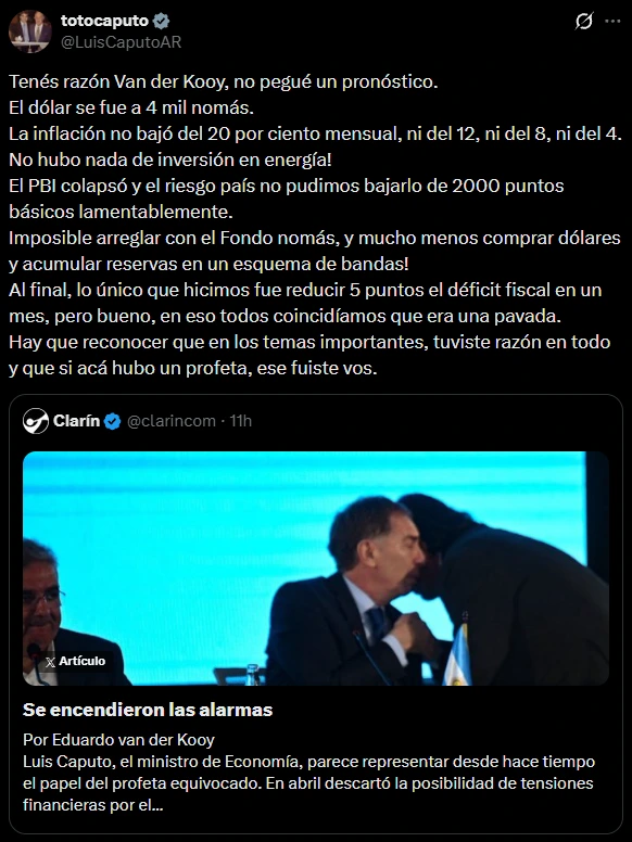 The post from the Minister of Economy on X