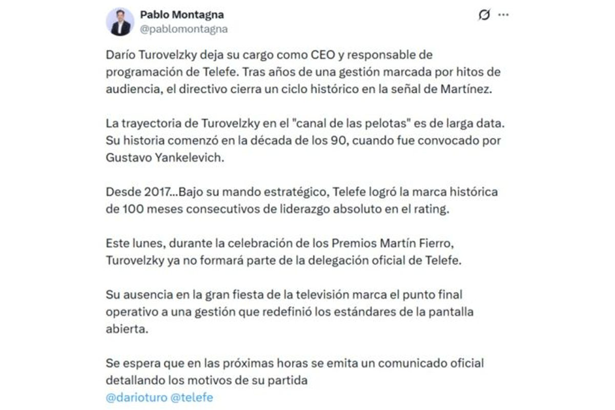 Qué pasó con Darío Turovelzky en Telefe